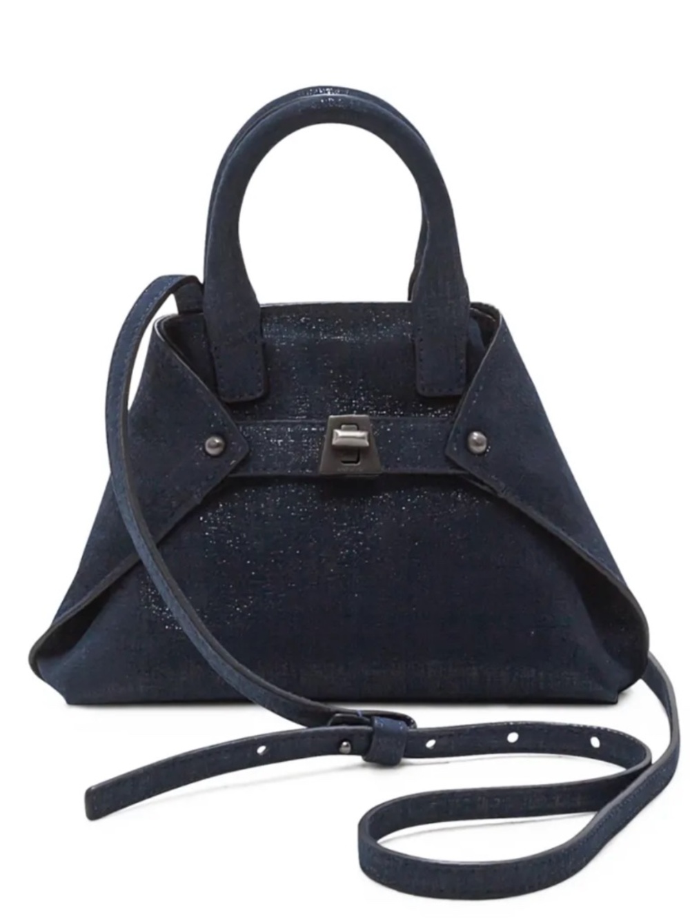 Akris Ai Micro Denim Metallic Leather Crossbody Messenger Shoulder Bag Blue Mini